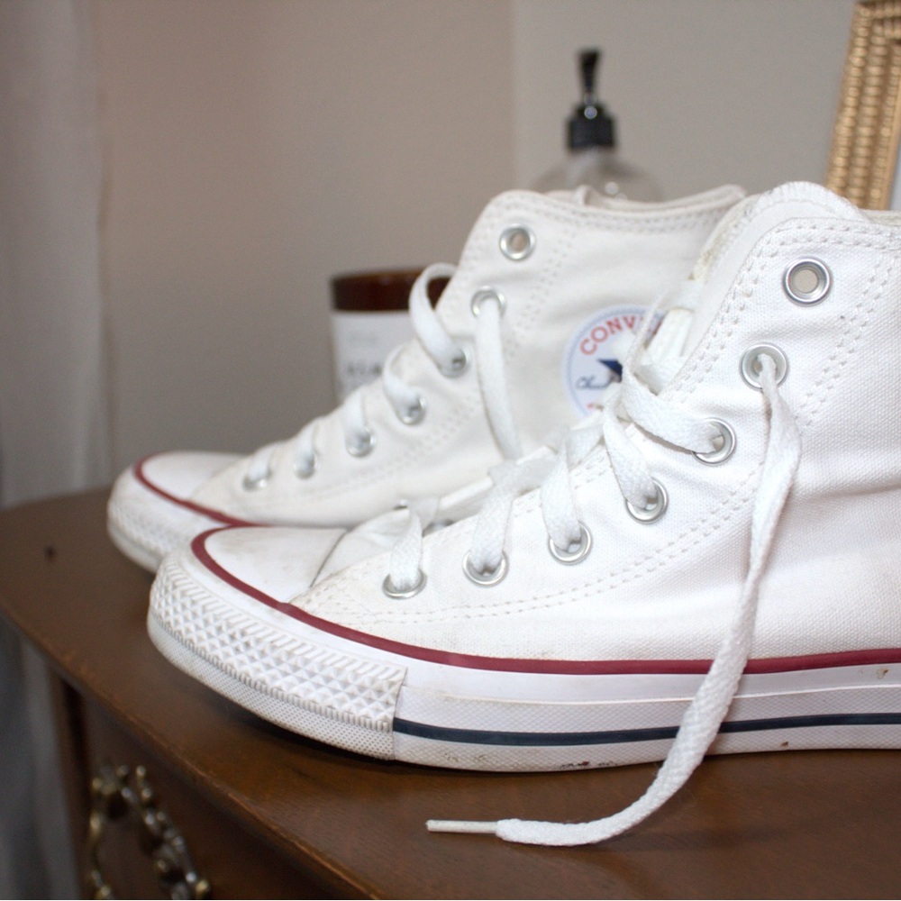Converse White High-Top Sneakers with Red/Blue Accents